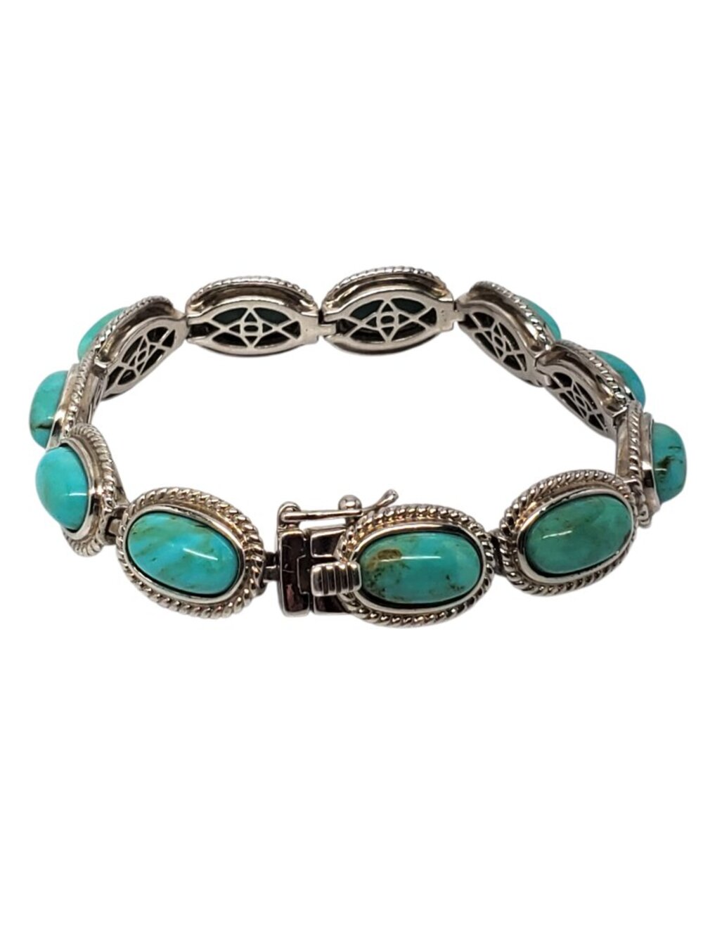 Sterling Silver Turquoise Oval Link Bracelet #24640 - Picture 9 of 10
